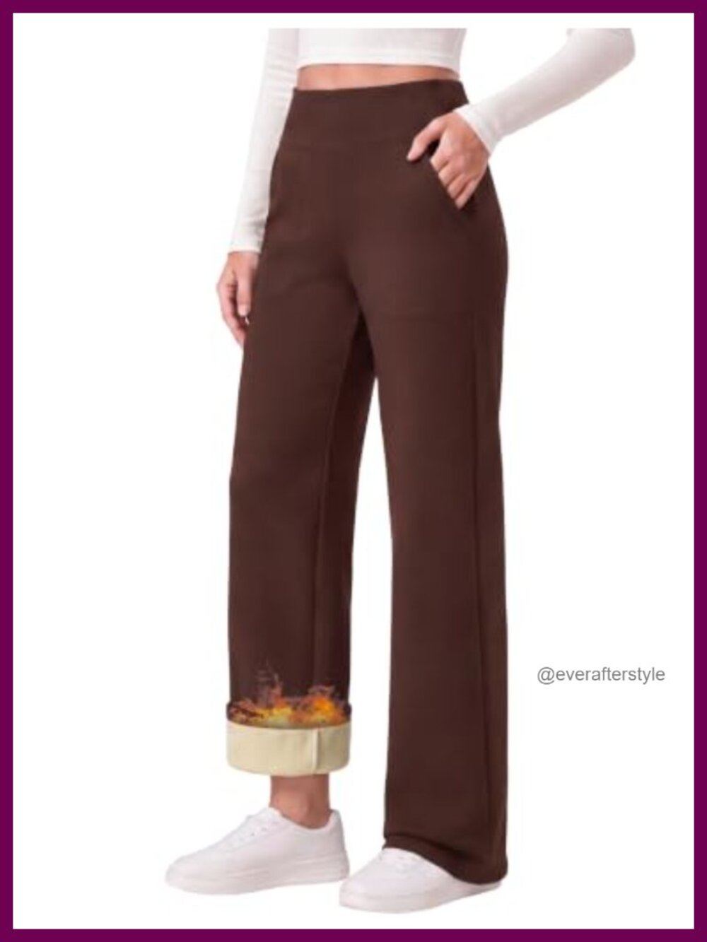Fleece Lined Wide Leg Pants High Waist Pockets Casual Work Yoga